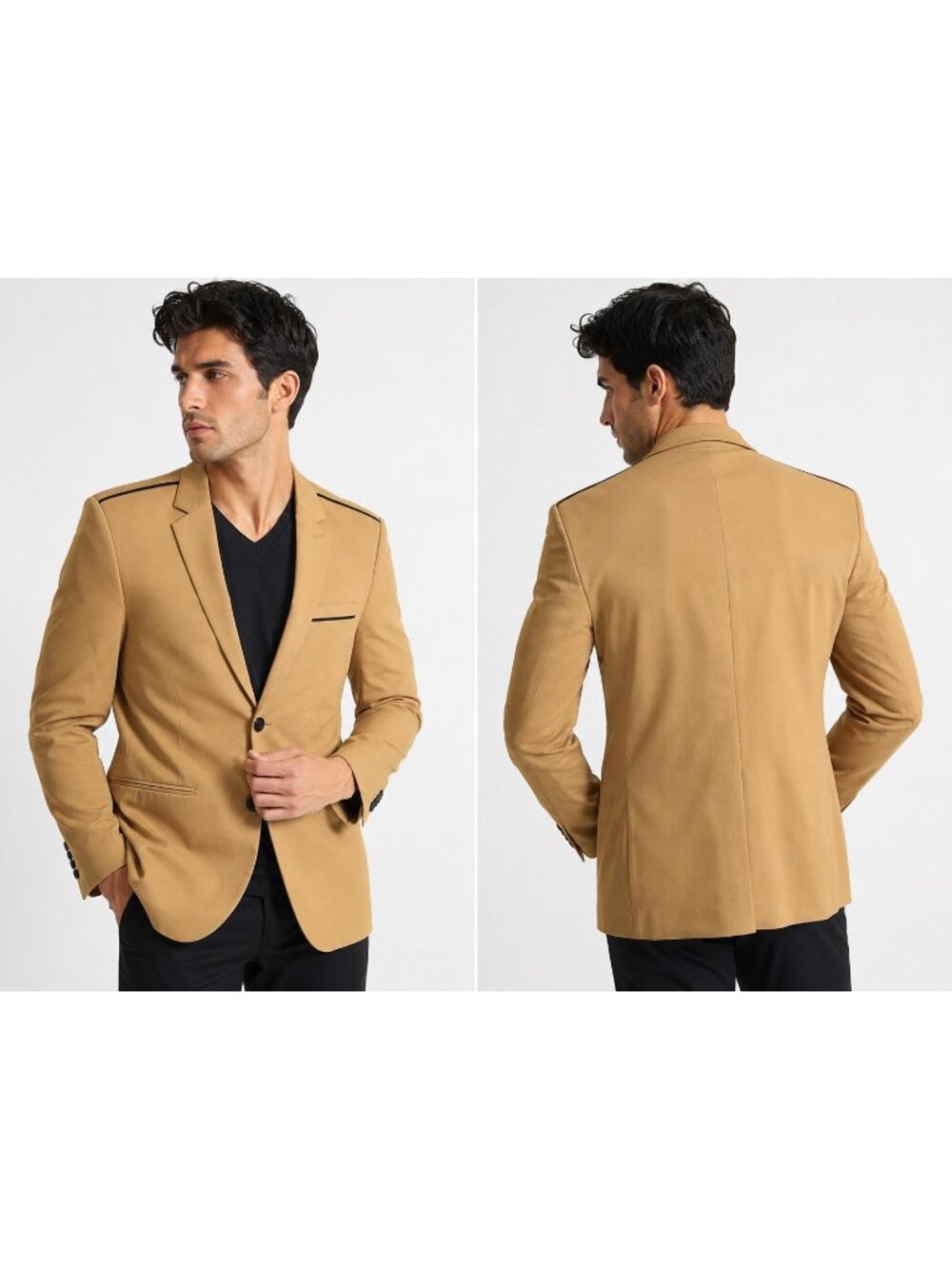 G By Guess Camel Slim Fit Mens Blazer With Black Contrast Trim Medium